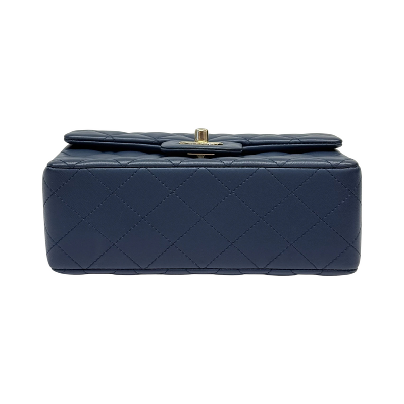 Rectangular Flap Mini Lambskin Quilted Blue LGHW