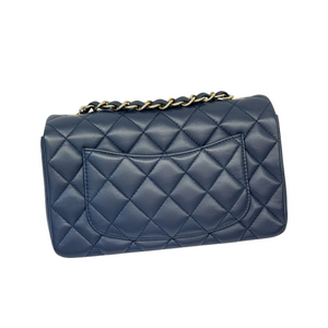 Rectangular Flap Mini Lambskin Quilted Blue LGHW