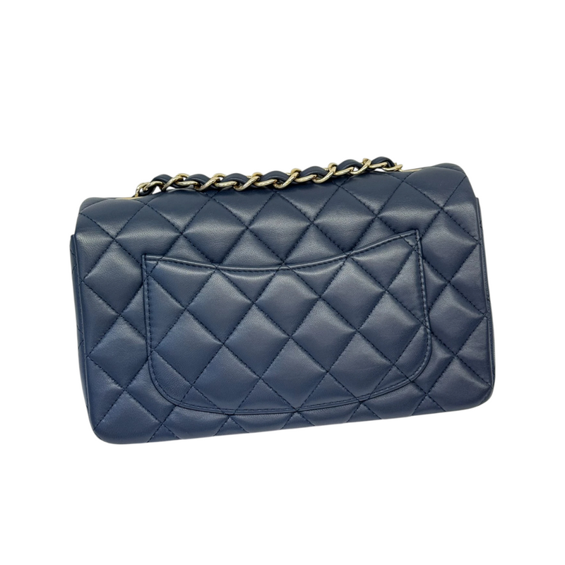 Rectangular Flap Mini Lambskin Quilted Blue LGHW