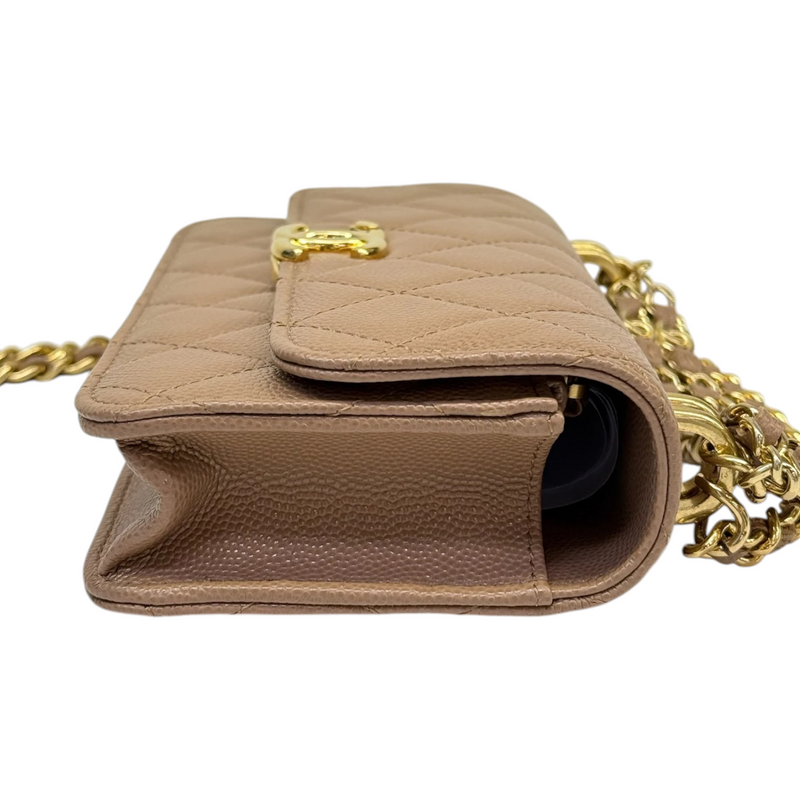 Wallet on Chain WOC Caviar Quilted Dark Beige GHW