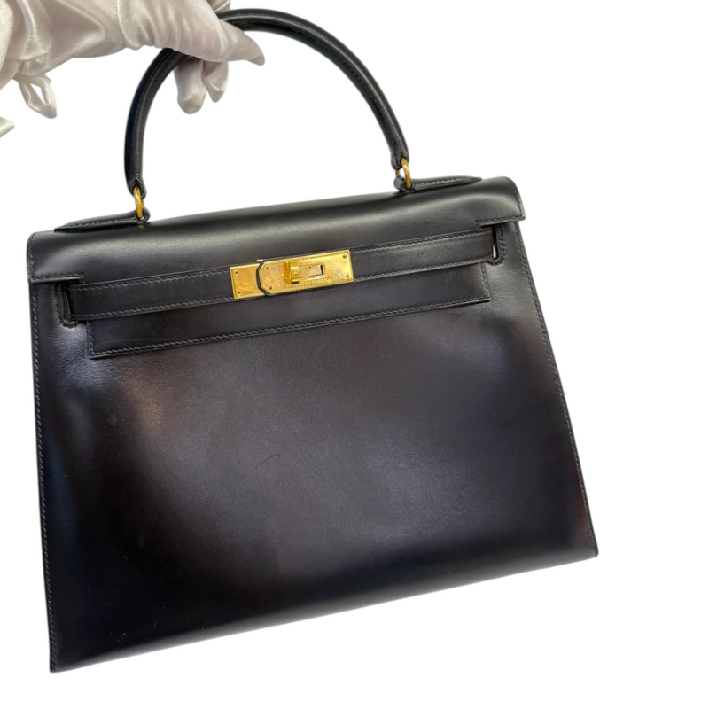 Vintage Kelly Sellier 28 Box Calfskin Black GHW