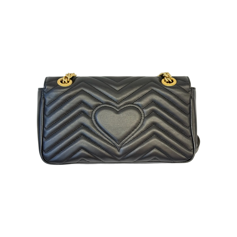 GG Marmont Small Shoulder Calfskin Matelasse Black GHW