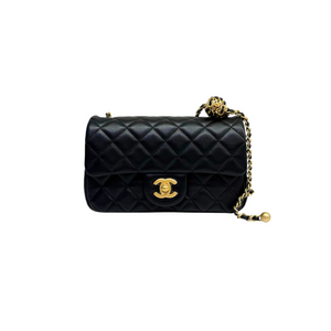 Rectangular Pearl Crush Flap Lambskin Quilted Black GHW