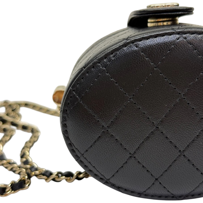 Round Vanity Case With Chain Lambskin Black GHW