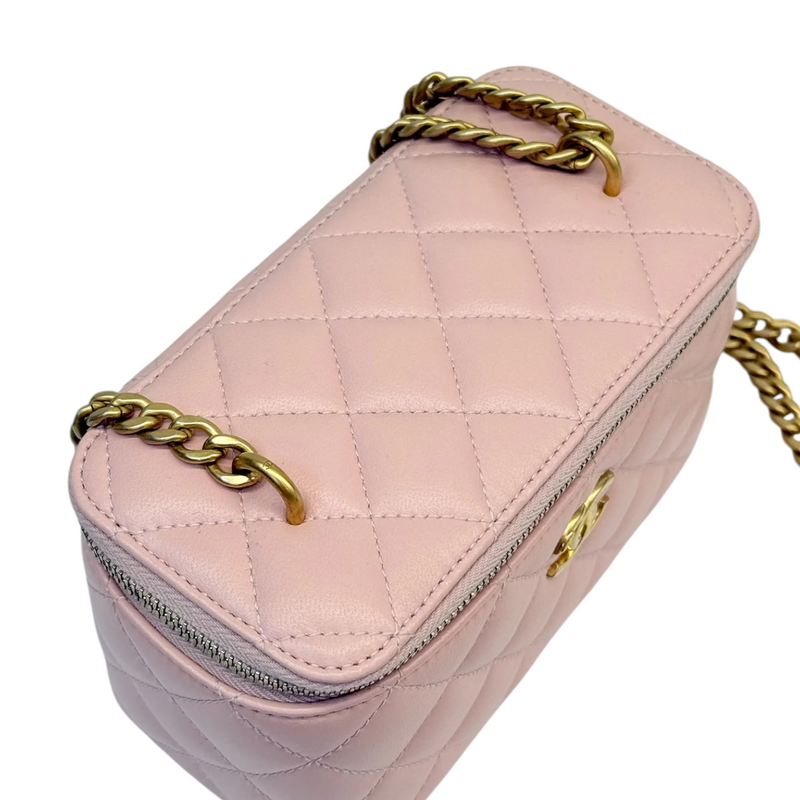 Vanity Case With Chain Sweet Camellia Small Lambskin Pink GHW