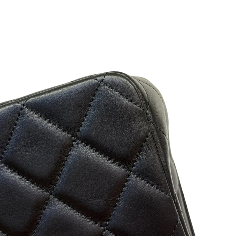 Chain Top Handle Flap Lambskin Quilted Black GHW