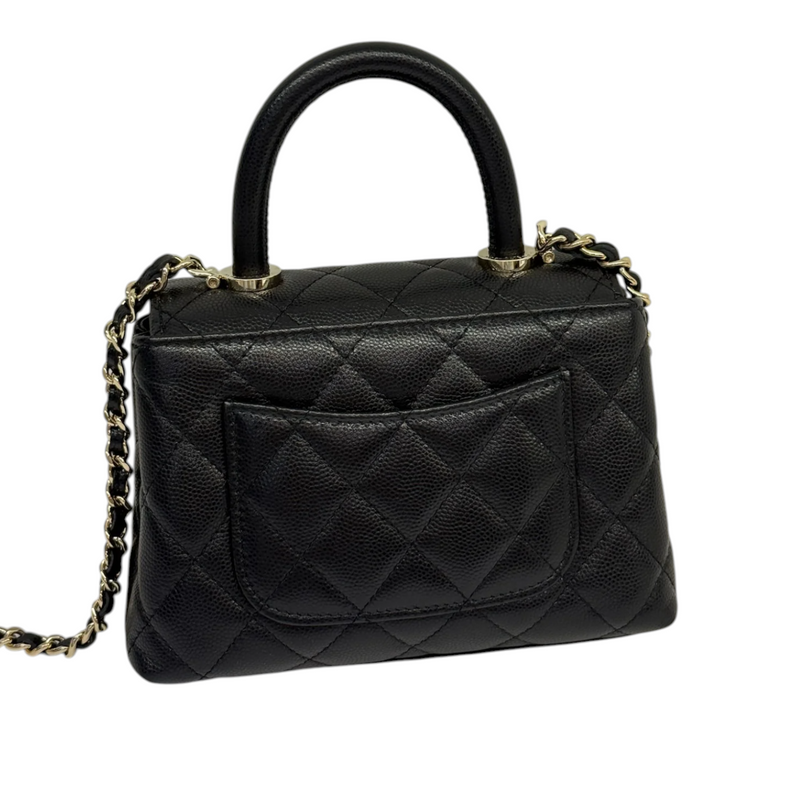 Coco Handle Clutch With Chain Caviar Quilted Black GHW