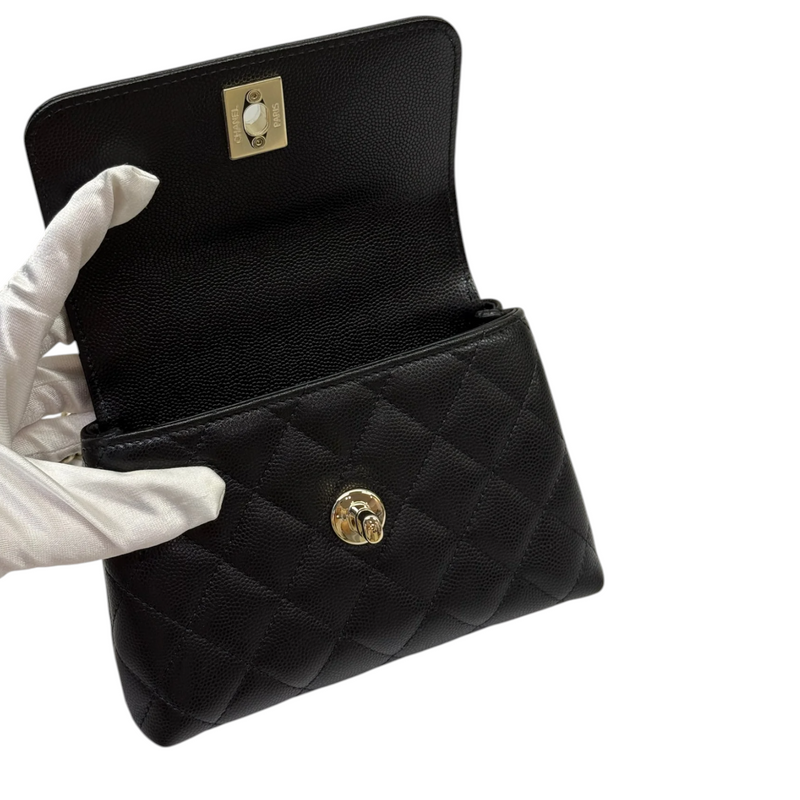 Coco Handle Clutch With Chain Caviar Quilted Black GHW