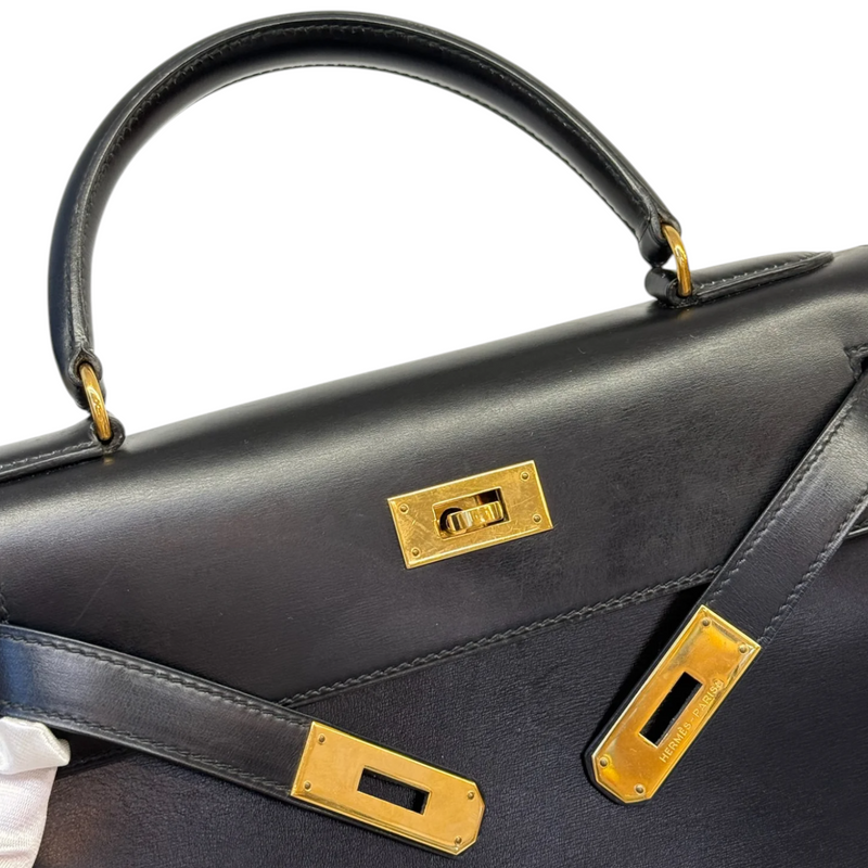 Vintage Kelly Sellier 28 Box Calfskin Black GHW