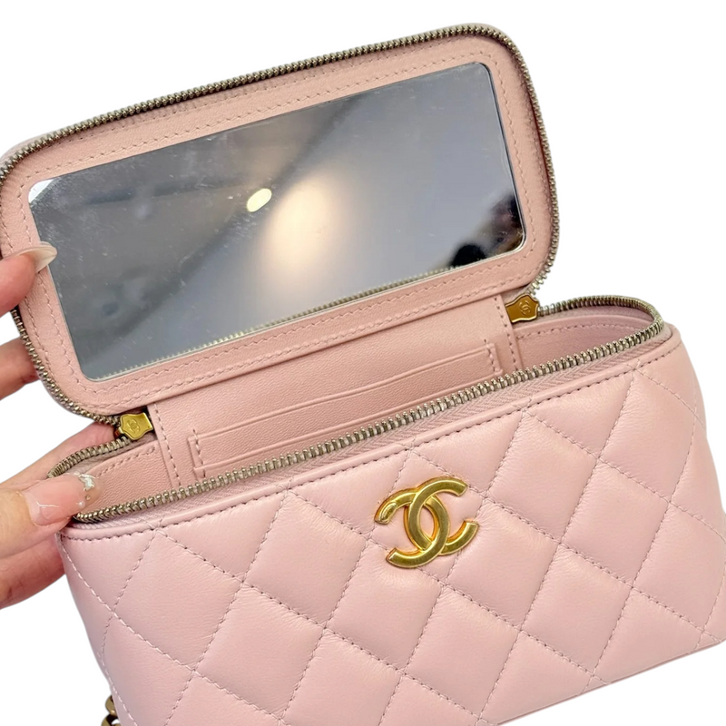 Vanity Case With Chain Sweet Camellia Small Lambskin Pink GHW