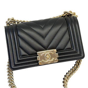 Boy Flap Small Calfskin Chevron Quilted Black GHW