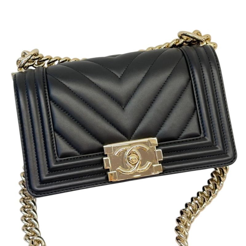 Boy Flap Small Calfskin Chevron Quilted Black GHW
