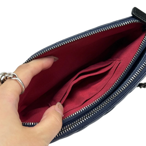 Gabrielle Clutch With Chain Small Calfskin Navy Black MHW