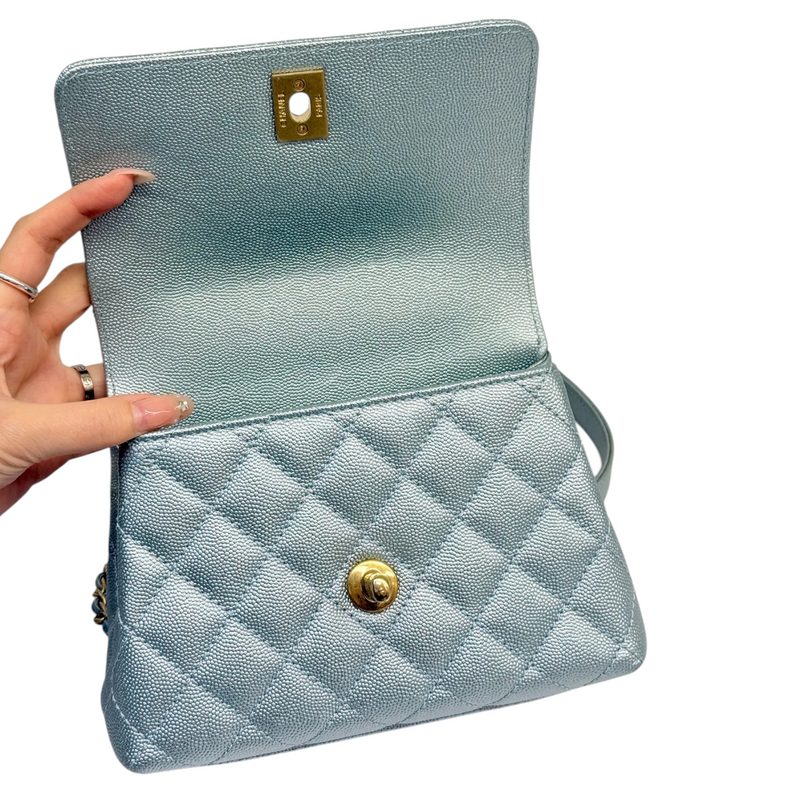 Coco Handle Flap Extra Mini Iridescent Caviar Light Blue GHW