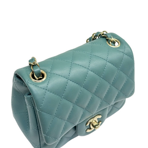Square Flap Mini Lambskin Quilted Green LGHW