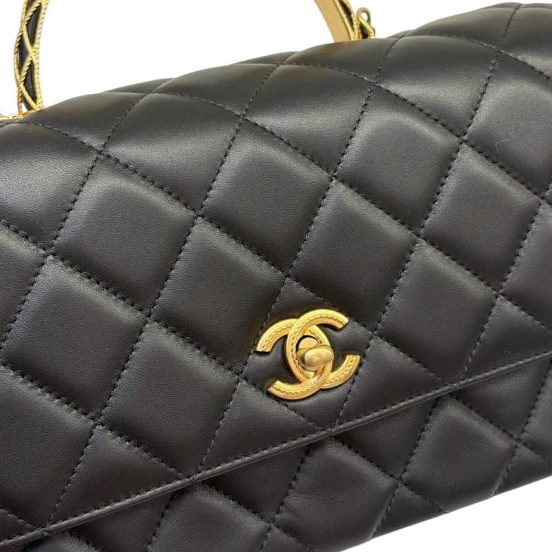 Chain Top Handle Flap Lambskin Quilted Black GHW