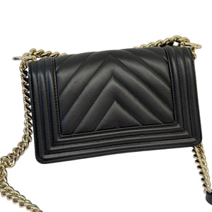 Boy Flap Small Calfskin Chevron Quilted Black GHW