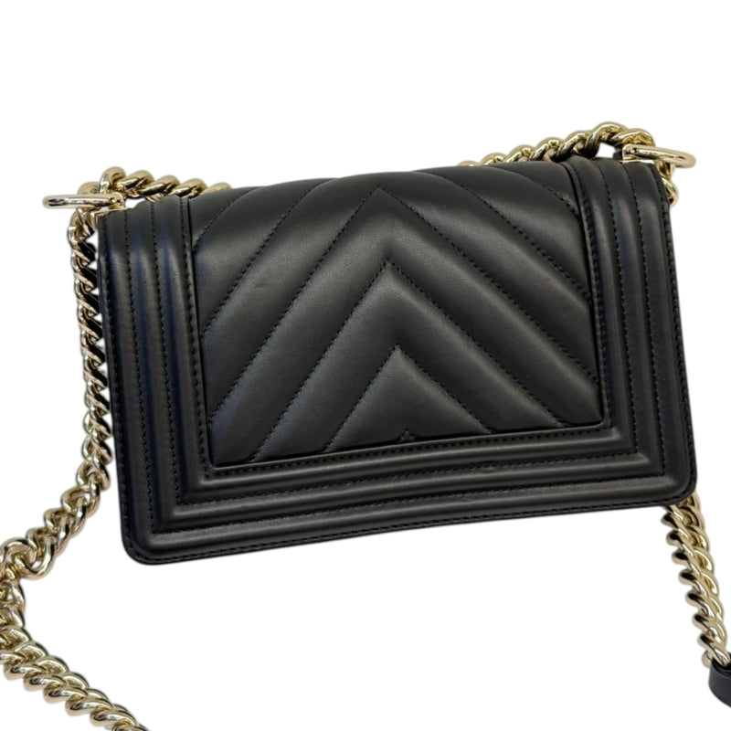 Boy Flap Small Calfskin Chevron Quilted Black GHW