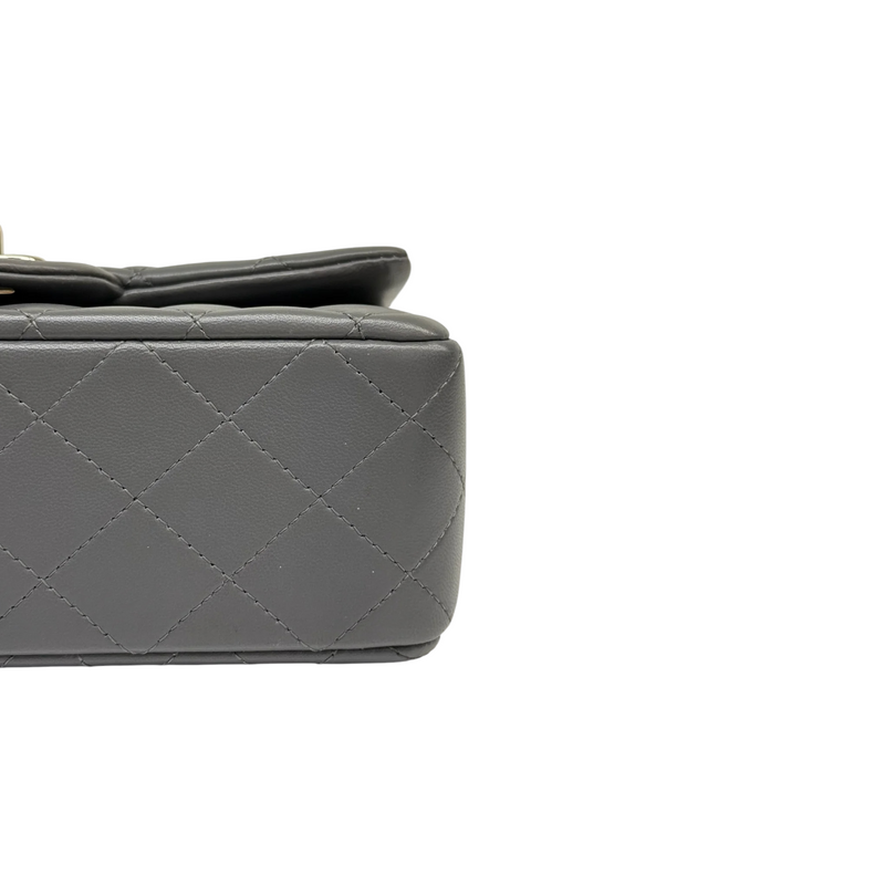 Top Handle Rectangular Flap Mini Lambskin Grey GHW