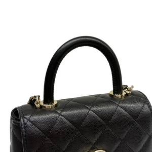 Coco Handle Clutch With Chain Caviar Quilted Black GHW