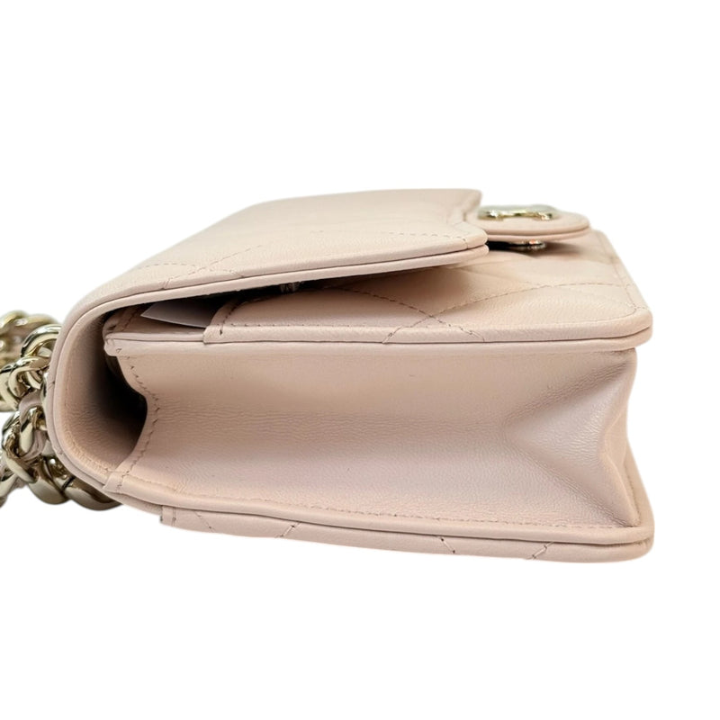 Wallet On Chain WOC Lambskin Plexi Quilted Pink GHW