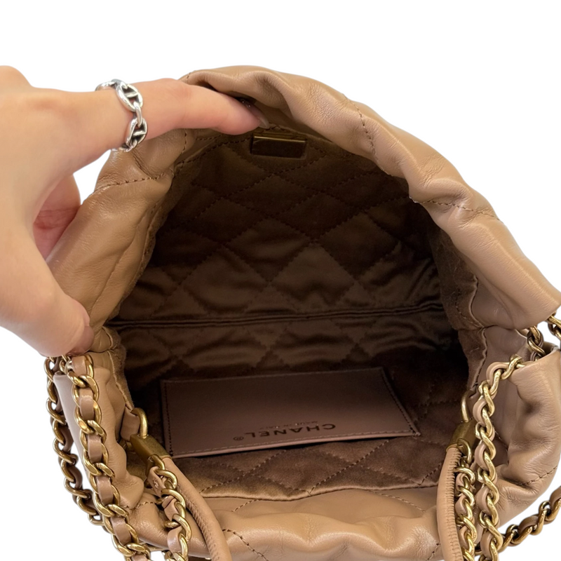 22 Mini Shiny Calfskin Quilted Beige GHW
