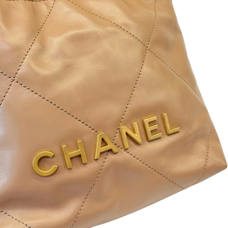 22 Mini Shiny Calfskin Quilted Beige GHW