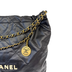 Chanel 22 Medium Shiny Calfskin Quilted Black GHW