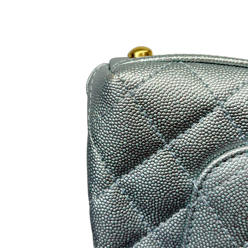 Coco Handle Flap Extra Mini Iridescent Caviar Light Blue GHW