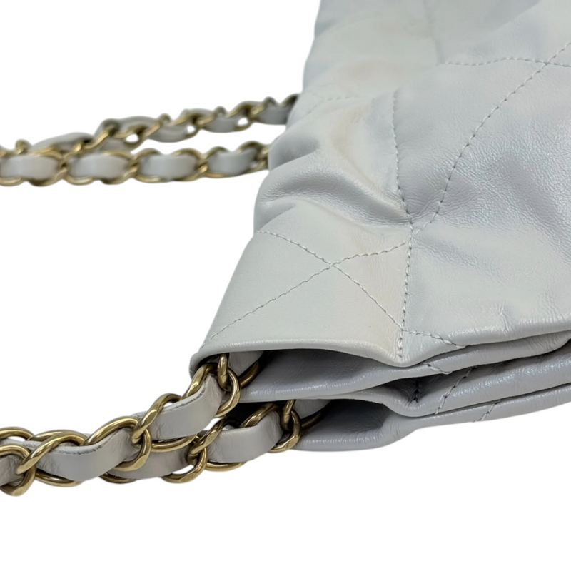 Small Shiny Calfskin Quilted Light Grey GHW