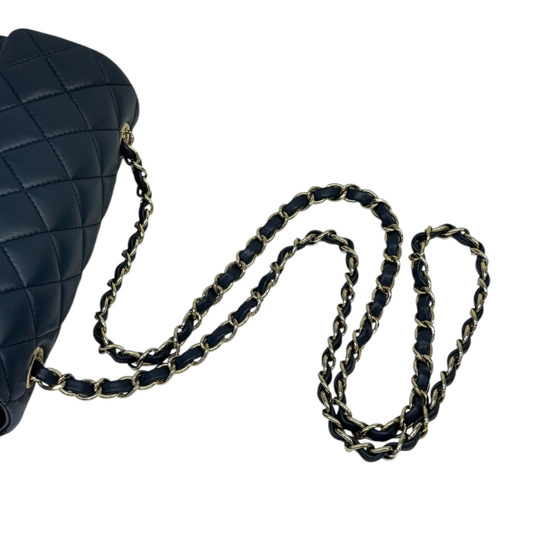 Rectangular Flap Mini Lambskin Quilted Blue LGHW