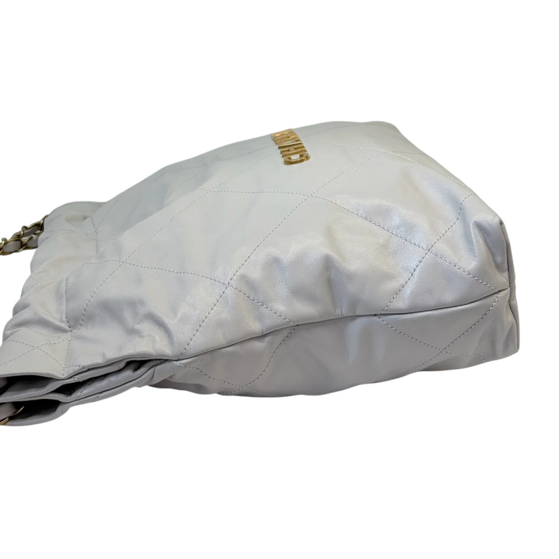 Small Shiny Calfskin Quilted Light Grey GHW