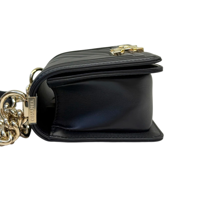 Boy Flap Small Calfskin Chevron Quilted Black GHW