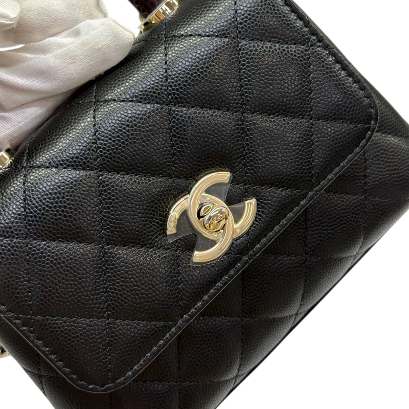 Coco Handle Clutch With Chain Caviar Quilted Black GHW