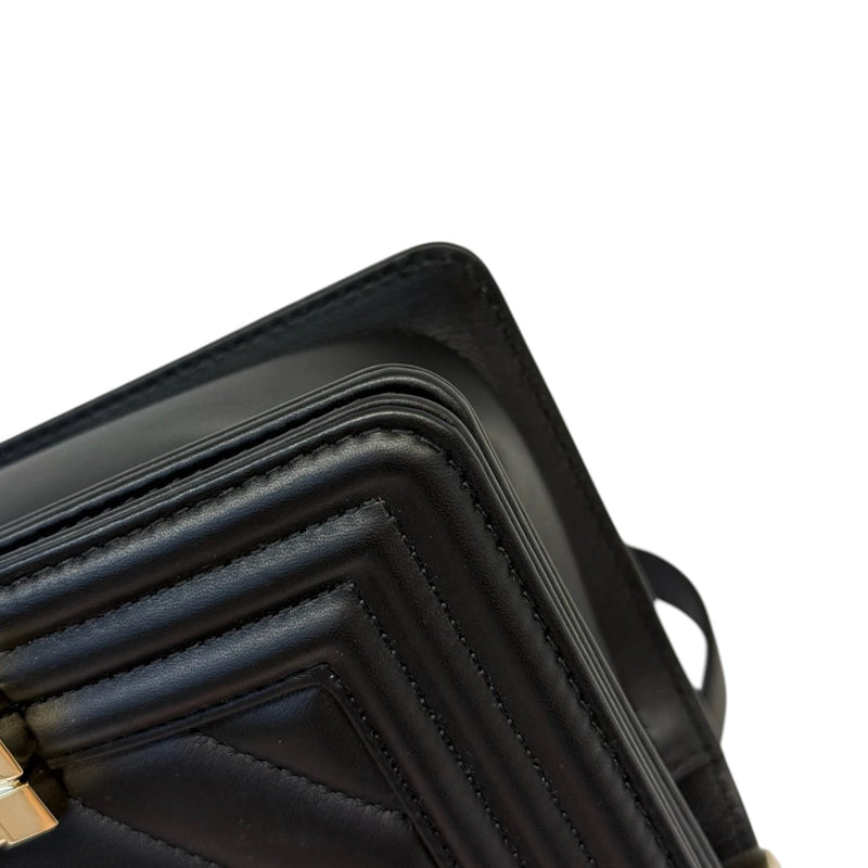 Boy Flap Small Calfskin Chevron Quilted Black GHW