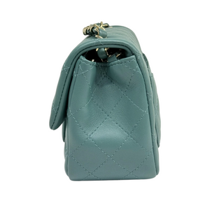 Square Flap Mini Lambskin Quilted Green LGHW