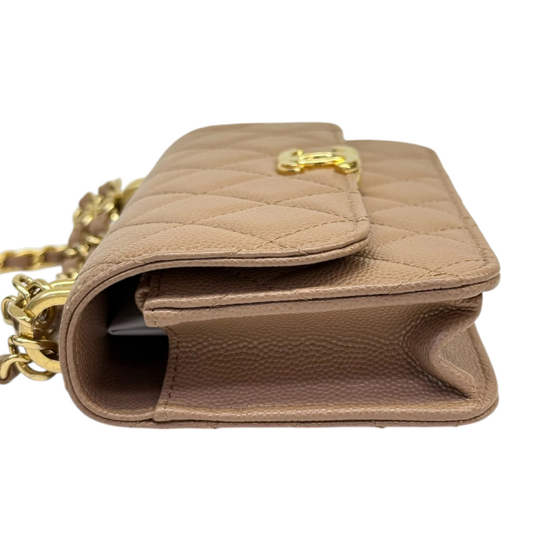 Wallet on Chain WOC Caviar Quilted Dark Beige GHW