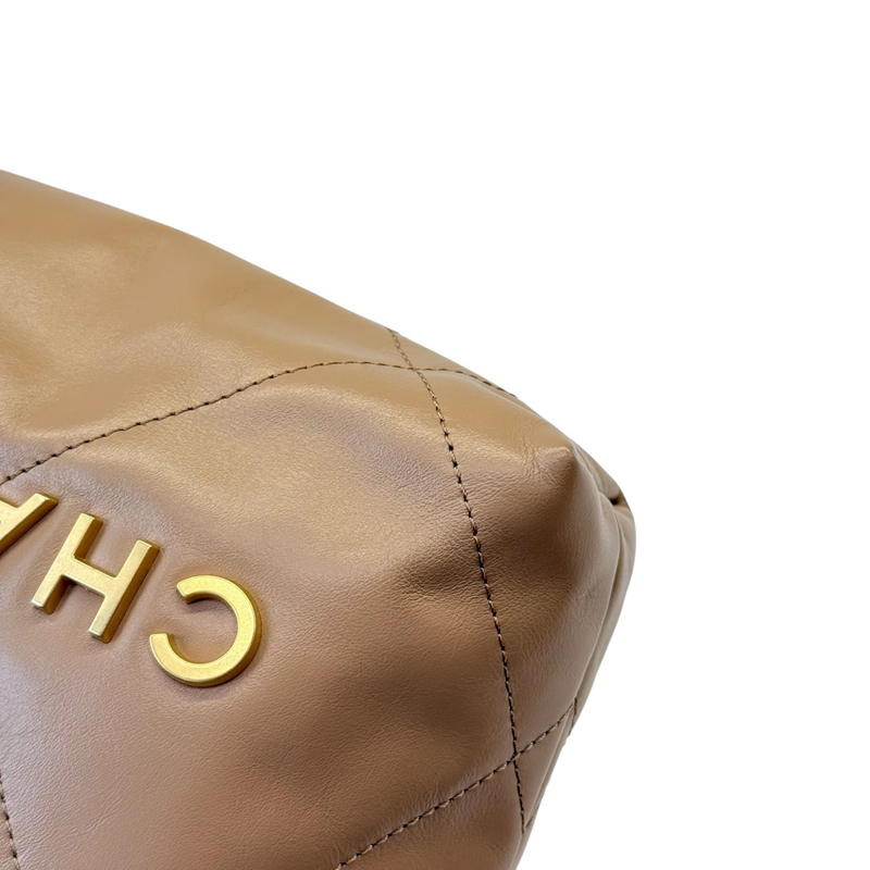 22 Mini Shiny Calfskin Quilted Beige GHW