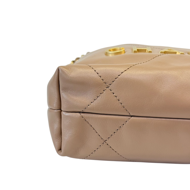 22 Mini Shiny Calfskin Quilted Beige GHW