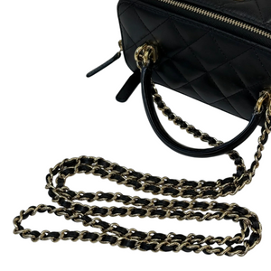 Top Handle Vanity Case Small Lambskin Black LGHW