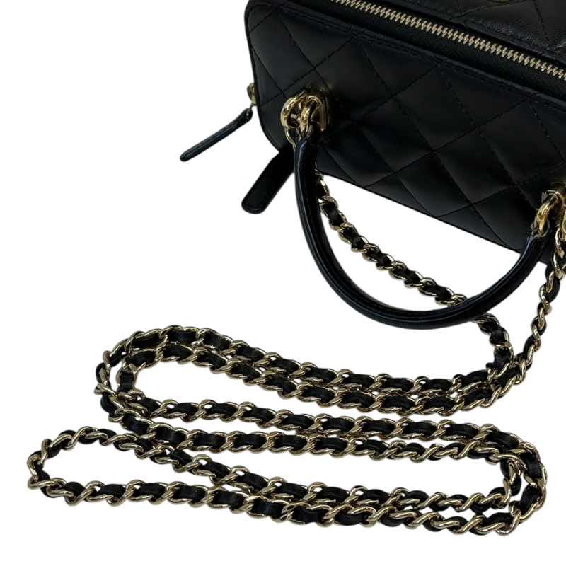 Top Handle Vanity Case Small Lambskin Black LGHW