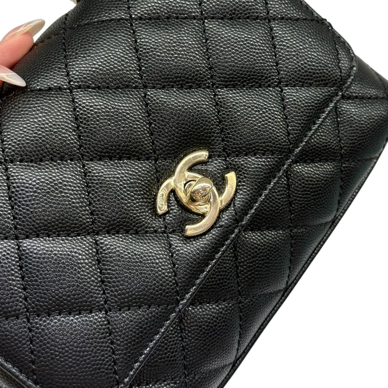 Coco Handle Clutch With Chain Mini Caviar Black GHW