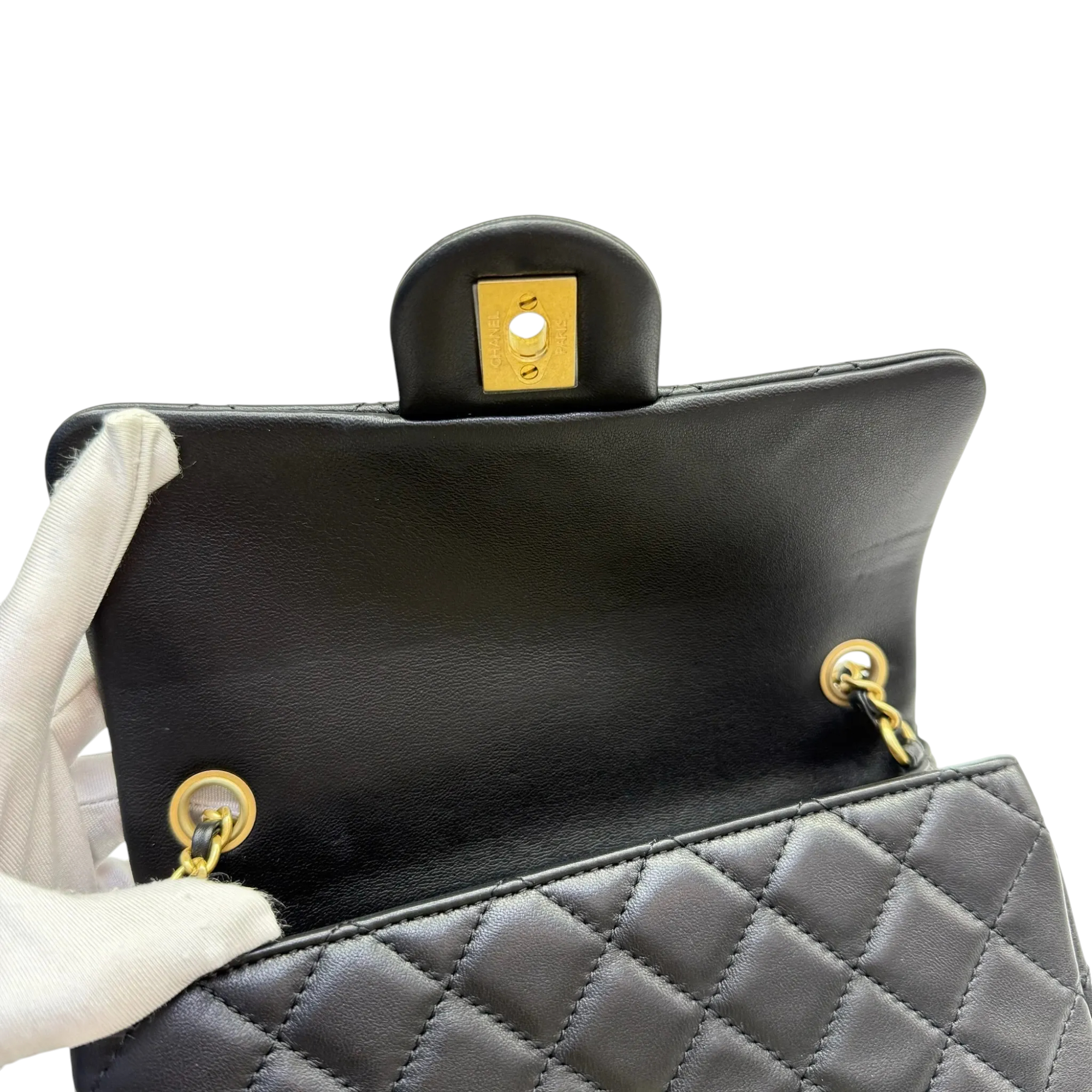 Chanel Rectangular Pearl Crush Flap Lambskin Quilted Black GHW