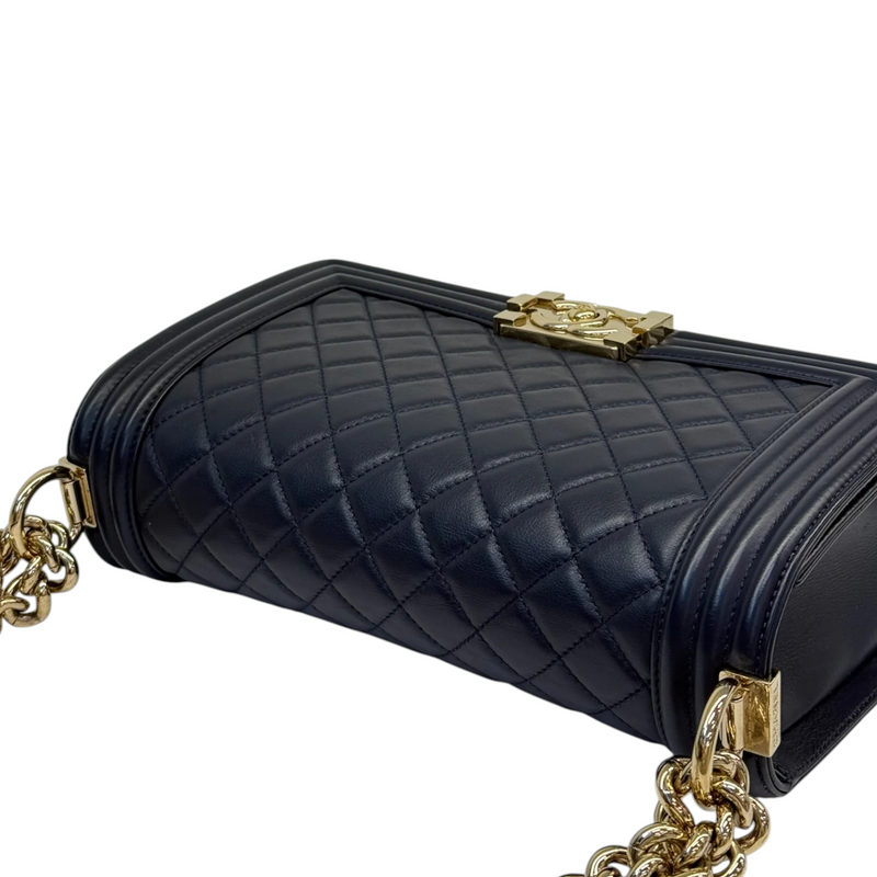 Boy Flap Medium Lambskin Quilted Dark Blue GHW