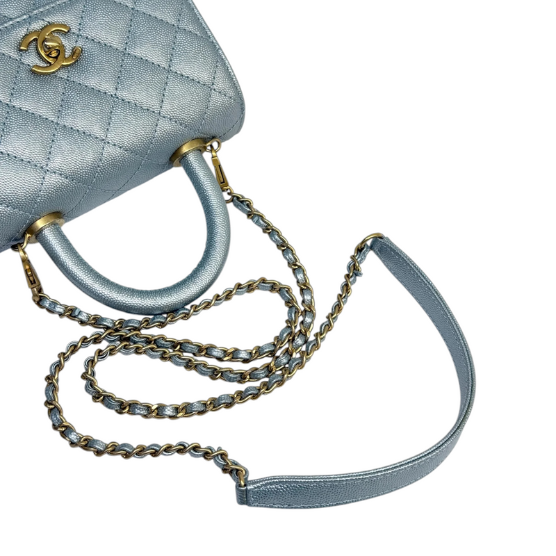 Coco Handle Flap Extra Mini Iridescent Caviar Light Blue GHW