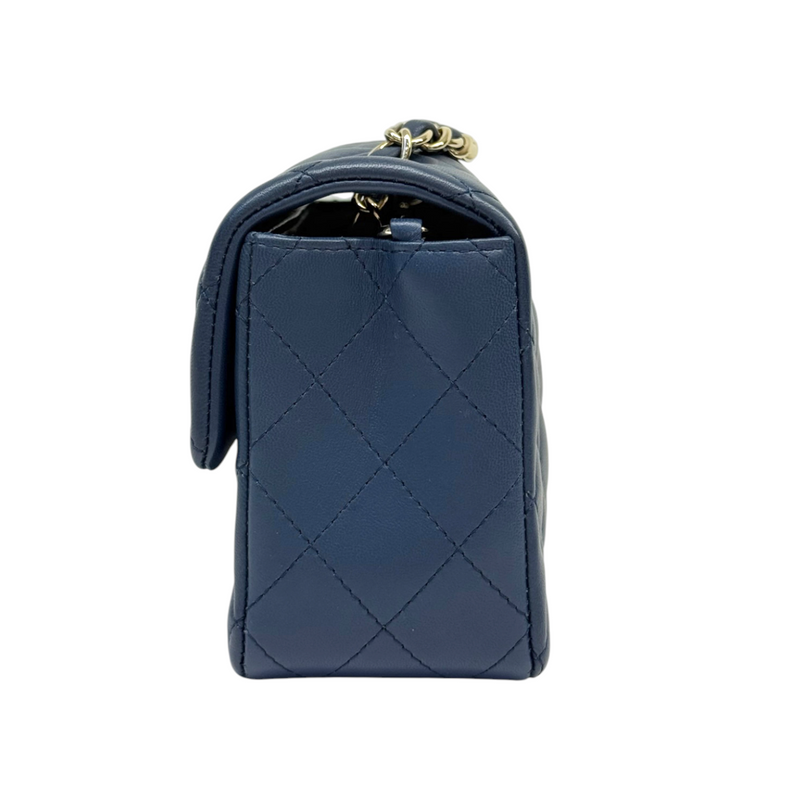 Rectangular Flap Mini Lambskin Quilted Blue LGHW