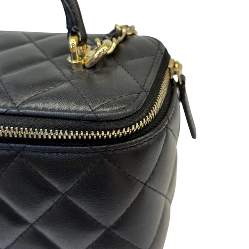 Top Handle Vanity Case Small Lambskin Black LGHW