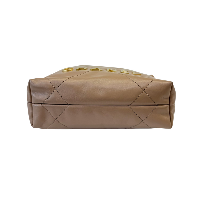 22 Mini Shiny Calfskin Quilted Beige GHW