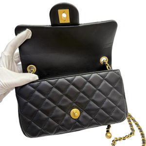 Rectangular Pearl Crush Flap Lambskin Quilted Black GHW