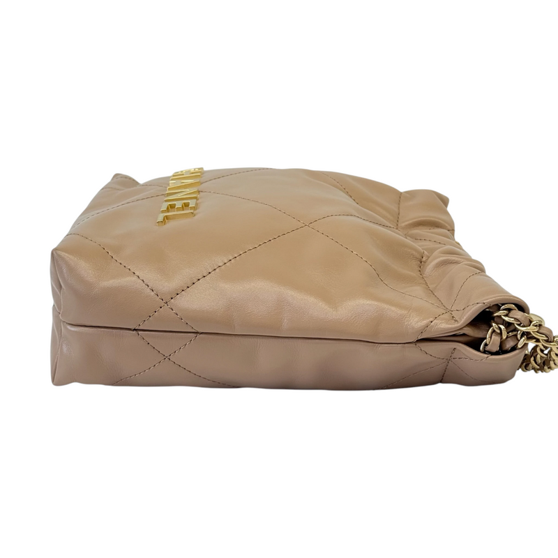 22 Mini Shiny Calfskin Quilted Beige GHW